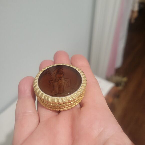 Vintage Corday Toujours Moi Solid Perfume Compact Goddess & Cherub Angel Etching - Picture 7 of 8